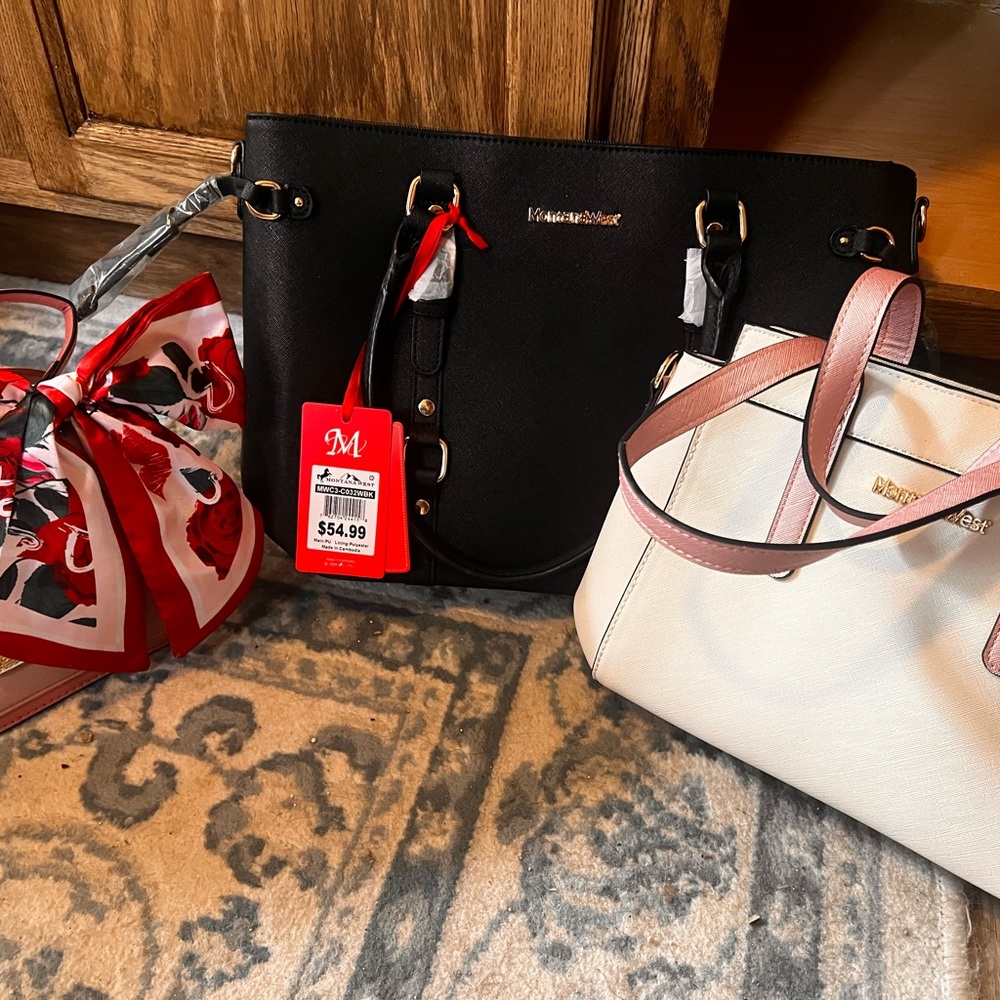 Montana West Black and Cream Tote Bag with Structured Design